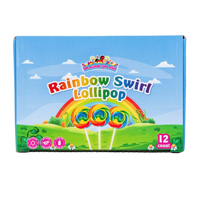 Rainbow Swirl Pops – 12 Fruit-Flavored Vegan Lollipops Individually Wrapped