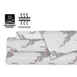 Safdie & Co. Bedding Bed Sheet 4 Piece Queen Breathable Hotel Cozy Comfy Hypoallergenic Microfiber - Deep Pockets - Wrinkle, Fade Shrinkage Resistant - Sheets & Pillowcases Plaid Deer, Gray