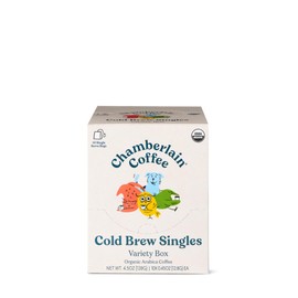 Chamberlain Coffee Variety Box Single Serve Bags - Includes 5 Blends, Original Family, Early Bird, Night Owl, Careless Cat and Social Dog Blends - 10 Single Serve Cold Brew Sachets
