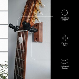 WINGO Guitar Wall Mount Hanger, Black Walnut Wood Guitar Wall Hanger Hook Holder Stand with Screws for Acoustic Electric Guitar, Bass, Banjo, Mandolin,Ukulele -WH98