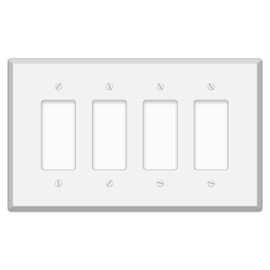 4-Gang Oversized White Metal Rocker Switch Wall Plate – 9.5" x 5.5" Jumbo GFCI Outlet Cover, Heavy-Duty Painted Steel, Corrosion-Resistant, Universal Fit with Matching Screws, Made in USA