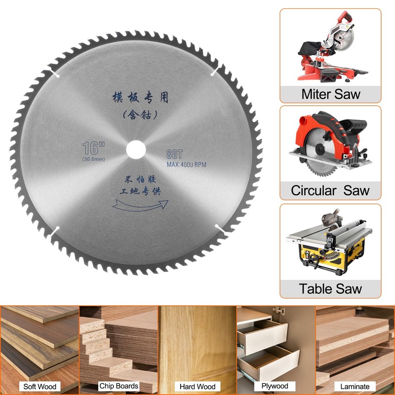 HARFINGTON 16" Circular Saw Blade 80 Teeth 1.18" Arbor Cutting