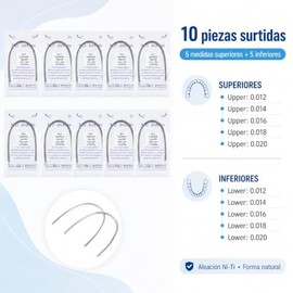 100 Piezas Arcos Niti, Archwire dental, Ortodontic Wires, Niti Super Elastic Archwire Ovoid Ortodoncia Dental, 10 Paquetes Lote Mixto