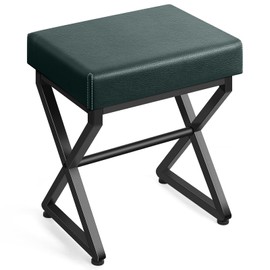 YBING Makeup Vanity Stool, Ottoman Stool Chair for Vanity, PU Leather Makeup Bench, Footrest Ottoman with X-Legs, Foot Rest Chair for Makeup Room, Living Room, Dark Green