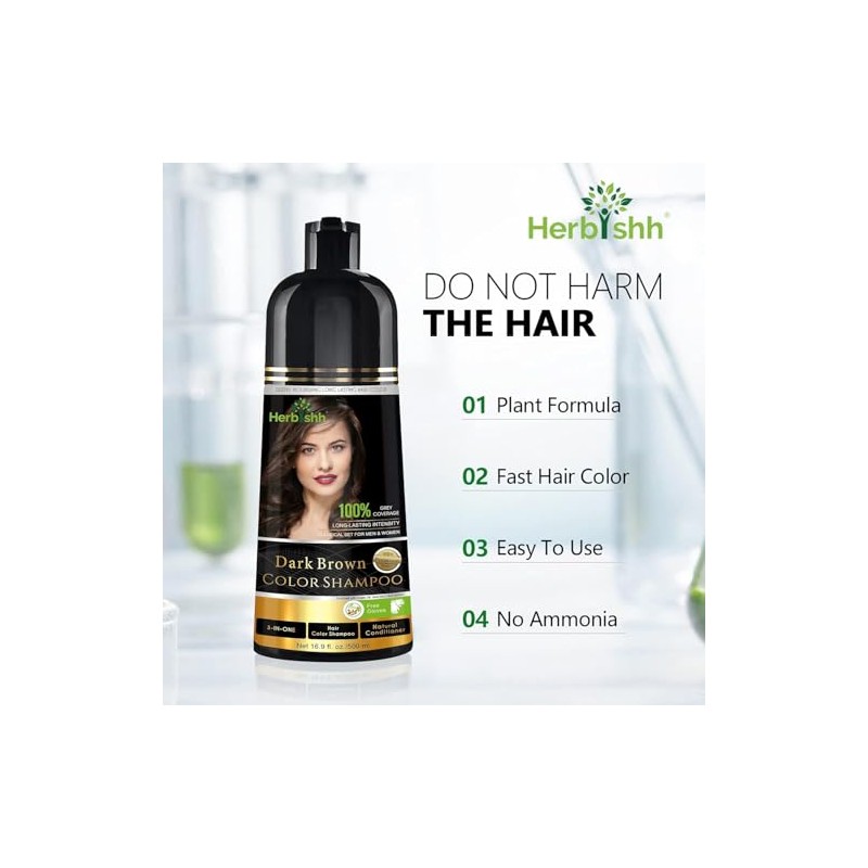 Herbishh - Champú colorante para cabello gris, champú con tinte