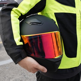 JQF Gear Full Face Helmet Black Motorcycle Motorbike Street Bike Racing Helmets for Adults WS-607 DOT Approved (with Chrome Red, S)