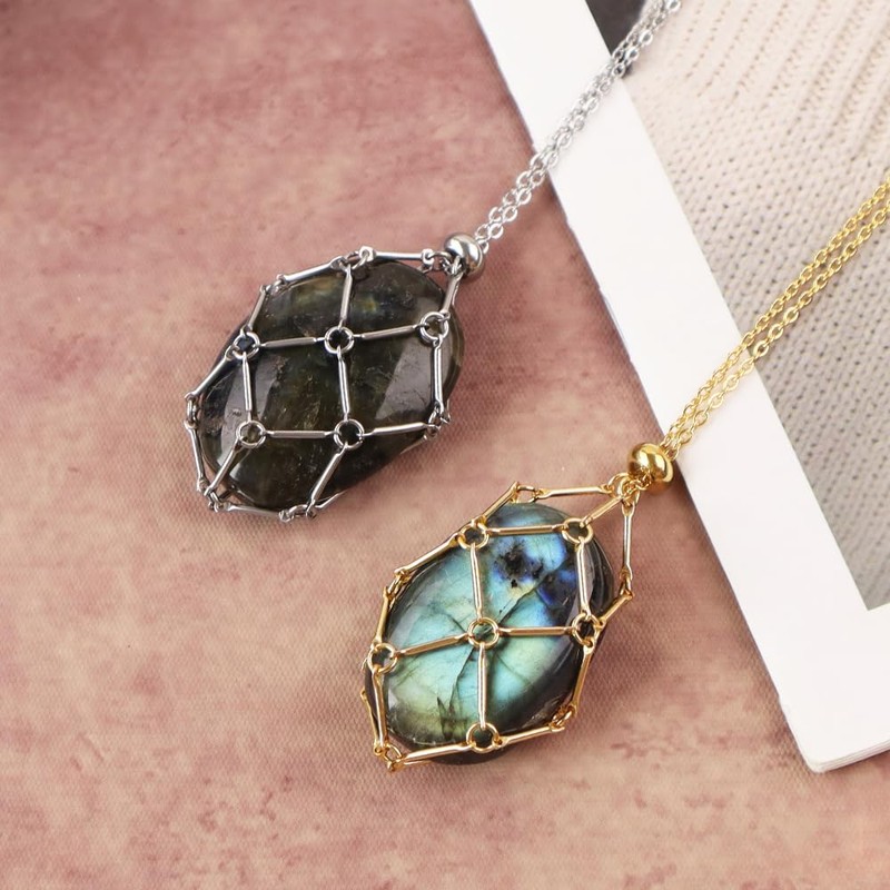 Anjiucc Crystal Holder Necklace - Stainless Steel Cage for Stone,