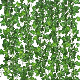 12-Pack Artificial Ivy Garland with Clips – Fake Vines for Bedroom Aesthetic, Home, Garden, Wedding & Wall Decor