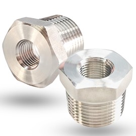 3/4" NPT Male to 1/4" NPT Female Hex Bushing Reducer, 304 Stainless Steel NPT Reducing Bushing Adapter Pipe Fitting, Heavy Duty Pipe Hex Bushing for Reducing Pipe (3/4” MNPT x 1/4” FNPT)