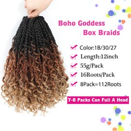 12inch Goddess Box Braids Crochet Hair Crochet Box Braids Curly Ends 3X Bohemian Crochet Box Braids Hair Synthetic Crochet Hair Extensions 16strands/pack