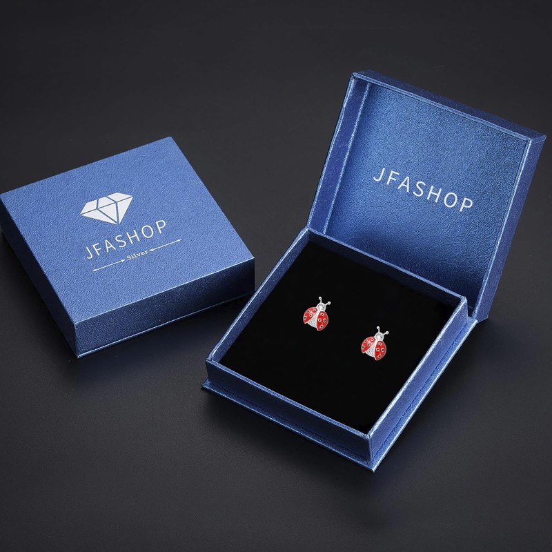 JFASHOP Ladybird Earrings for Women Girls 925 Sterling Silver Hypoallergenic