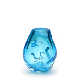 Murano-Style Small Blue Glass Vase Fusion Hand Blown Art Glass Crystal for Flower, Room Decoration and Centerpiece - Model Low