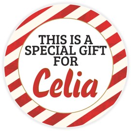 This is a Gift for Celia - 100 Pack Circle Stickers 3 Inch - Candy Cane Merry Christmas Gift Tag Present Tree Holiday Custom Name Santa Claus