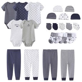 MAMIMAKA Conjunto de regalo para recién nacido, pantalones para bebé niña y niño, 24 piezas, 100% algodón, elementos esenciales y accesorios, Ropa Infantil Layette Sets 13, 6-9 meses