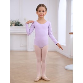 Mecceos Ballet Leotards with Skirt Tights Combo for Toddler Girls Dance Long Sleeve Leotard Ballerina Dresses Outfits (Purple, 4-6 Years, MEAM-322)