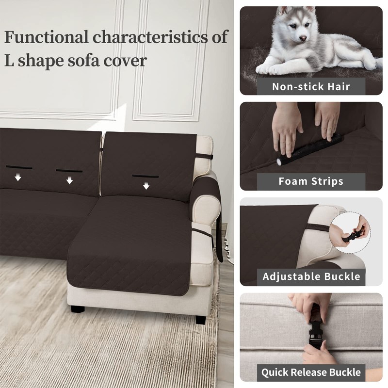 Easy-Going Waterproof Sectional Couch Covers with Chaise 2-Piece Non Slip