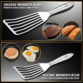 Spatula Set Made of Stainless Steel – 1 x Large Spatula for Fish and 1 x Small Pancake Turner with Ergonomic Handle – Kitchen Aid Suitable as a Gift