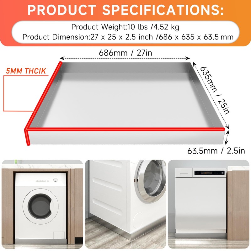 jkxoo Washing Machine Pan-27" x 25" x 2.5" Heavy Duty