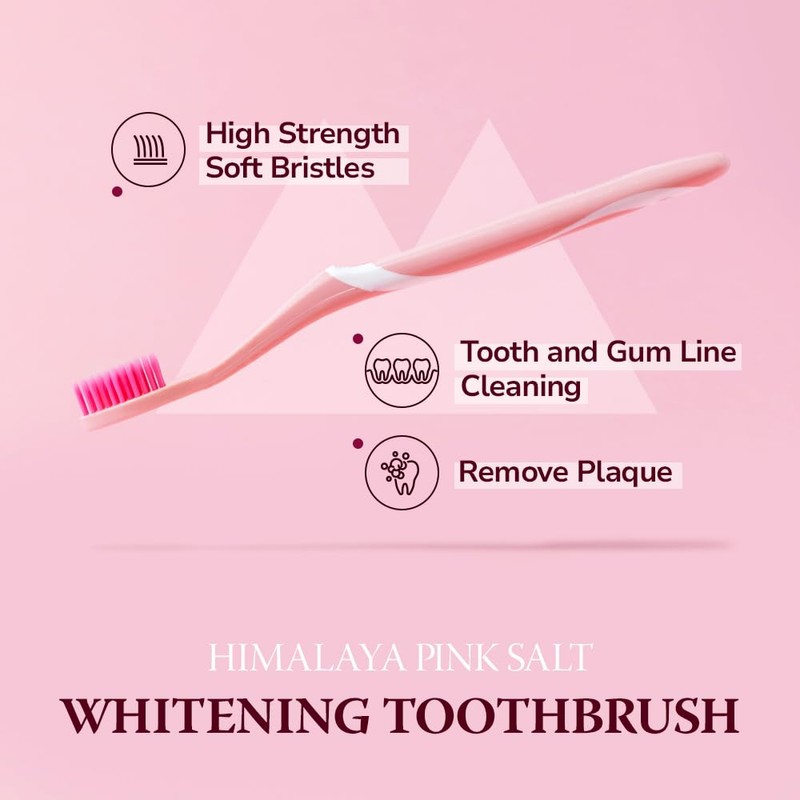 HIMALAYA PINKSALT Natural Toothbrush - Medium Toothbrushes for Adults, Plaque
