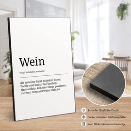 ARTFAVES® Wooden Picture - German Word Explanation / Duden Definition: Wein – Black and White Decorative Wall Picture Wooden Sign with Saying / 19 x 28 x 1 cm / Living Room / Bedroom