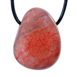 Lebensquelle Plus Fire Agate Drop Pendant, Drilled Tumbled Stone Pendant with Cotton Band, High-Quality Gemstone Pendant, Semi Precious Stone, Agate