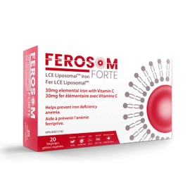 Ferosom Forte LCE Liposomal Iron – Iron Supplement Capsule Gentle on the Stomachs – 30g Elemental Iron with Vitamin C – One-A-Day Easy to Swallow Iron Pills for Women and Men, 20 Vegan Iron Capsules