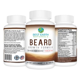 Best Earth Naturals Beard Growth Formula for Men Vitamins, Nutrients, Biotin, Saw Palmetto, and PABA for Facial Hair Growth 30 Count