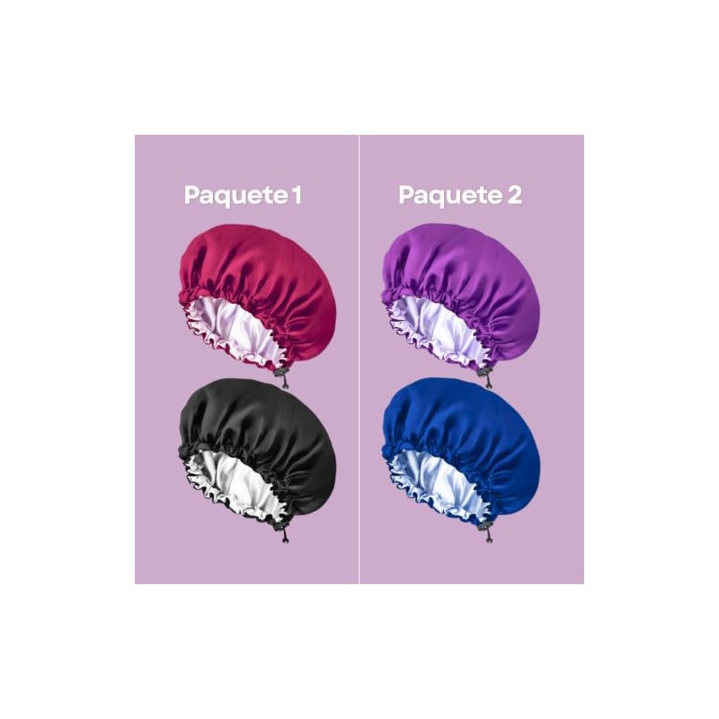 2 Piezas - Gorro Seda Satinado Ajustable Anti Frizz Cabello