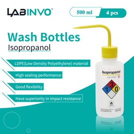 LABINVO - 4 botellas de lavado de isopropanol, vol.500 ml, boca estrecha, botellas de lavado de seguridad autoventilables, material LDPE, IN-WBI500