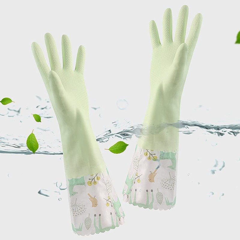 Refoiner Rubber Gloves, Kitchen, Long, 3-Piece Set, Fashionable, Cute, Patterned,