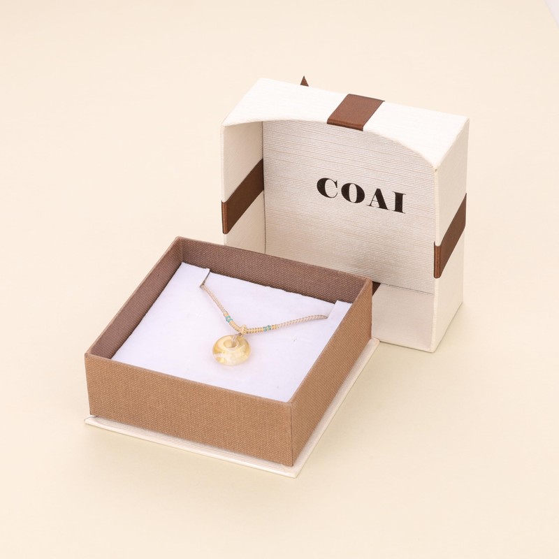 COAI Women's Citrine Donut Pendant Necklace with Khaki Chain for
