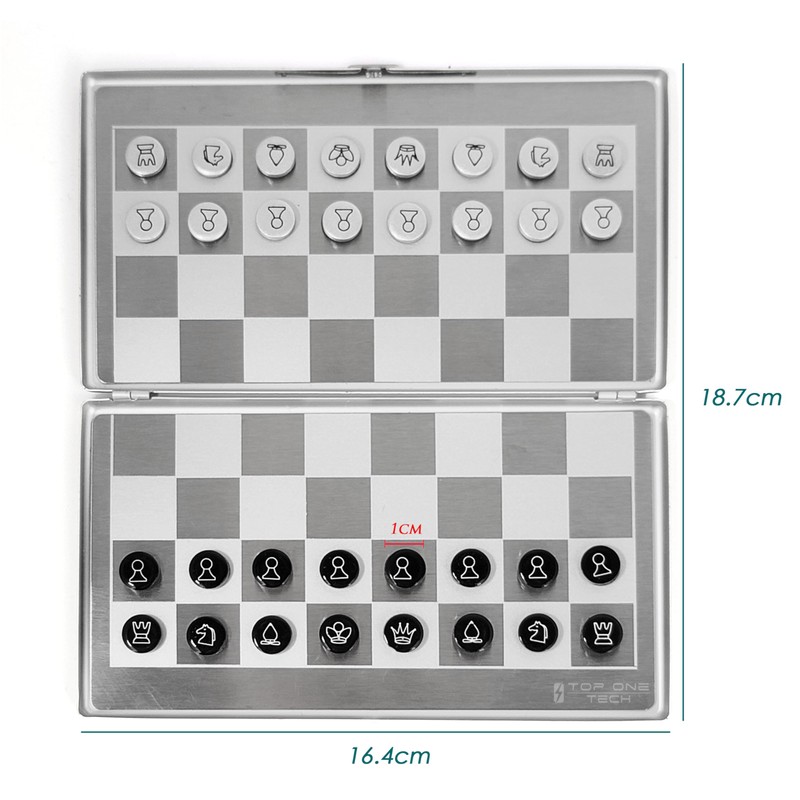Metal Pocket Chess Set, Portable Foldable Travel Magnetic Mini Checkers