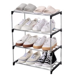 Jucaifu Jucaifu Stackable Small Shoe Rack, Entryway, Hallway and Closet Space Saving Storage and Organization (4-Tier, Black)