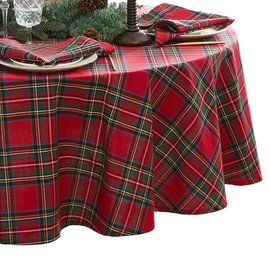 Elrene Home Fashions Stowe Tartan Holiday Plaid Christmas/Winter Cotton Round Tablecloth, 70"x70", Red