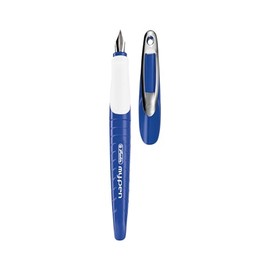 Herlitz My.pen 50046775 School Fountain Pen for Right-Handed Users (M Nib), Blue/White, Pack of 1 in Foil Case
