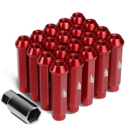 J2 Engineering LN-T7-001-15-RD 7075 Aluminum Red M12x1.5 20Pcs L: 90mm Open-End Lug Nut w/Adapter