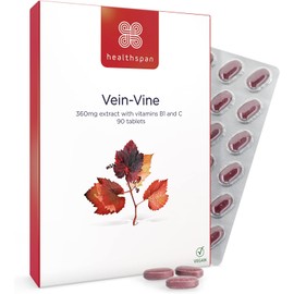 Healthspan Vein Vine Leg Vein Support 360mg – 90 Tablets | Red Vine Leaf Extract with Vitamins B1 & C | Supports Healthy Leg Vein Function | Relief for Tired & Heavy Legs | Vegan-Friendly Circulation Support Supplement