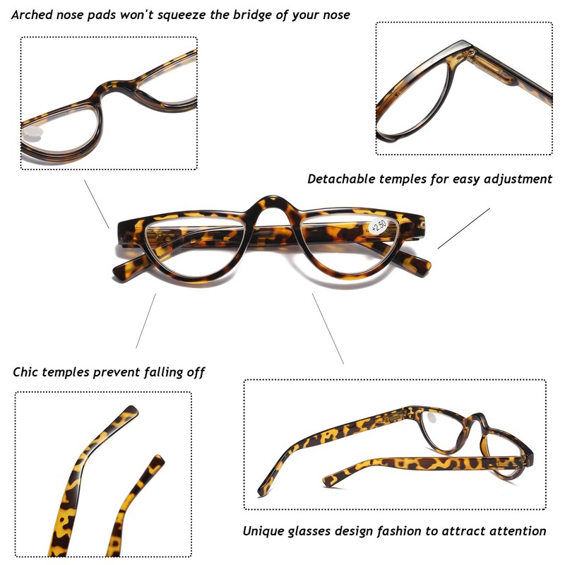 Hubeye 3 Pairs Plastic Retro Half Moon Frame Reading Glasses