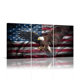 KALAWA Modern Wall Decor Canvas Prints Wall Art Bald Eagle Wall Art for Living Room American Flag Print Patriotic Concept Painting 3 Panel Stretched Canvas WPrint Ready to Hang(20''W x 28''H)