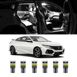 AWANTA - Juego de 6 luces LED blancas para interiores para Honda Civic 2016 2017 2018 2019 2020 2021, LED superbrillante, luces de repuesto para cajuela, techo de coche