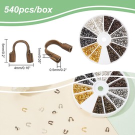 PH PandaHall 540pcs Brass Wire Guardian Wire Protectors for DIY Jewellery Making, 5x4x1mm Hole: 0.5mm, 6 Mixed Colors