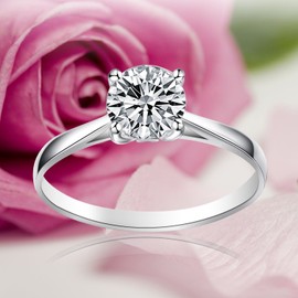 925 Sterling Silver Crystal 4 Claw Set 1Ct Round CZ Solitaire Engagement Promise Eternity Bridal Wedding Rings for women (Q)