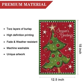 LHSION Christmas Tree Garden Flag 12.5 x 18 Inch Season Greetings Decorative Double Sided Burlap Small Flag Holiday Banners for Winter Xmas Farm House Yard Decoration
