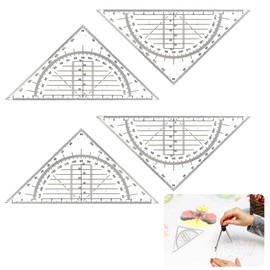 KZTHA 4 Stück Geodreieck aus Kunststoff, 16 cm, bruchsicher und transparent (D)
