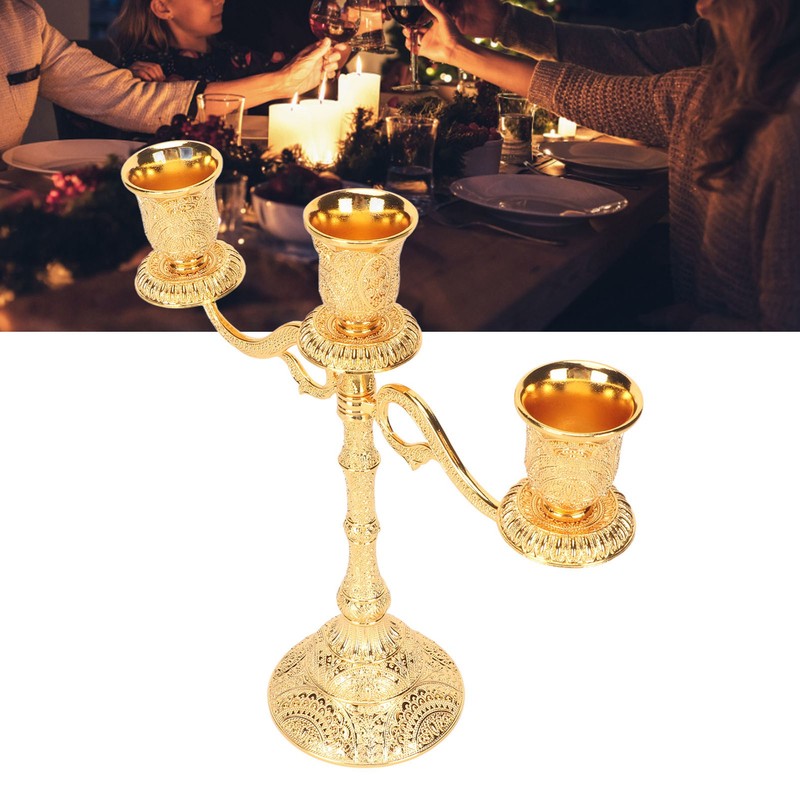 3 Arms Alloy Candelabra Vintage Style Elegant Candlestick Holder for