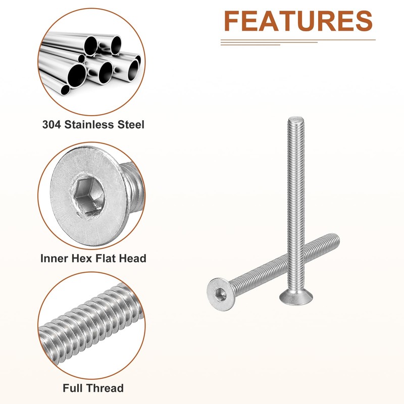 DTGN M8-1.25 x 90mm Flat Head Socket Cap Screws, 15