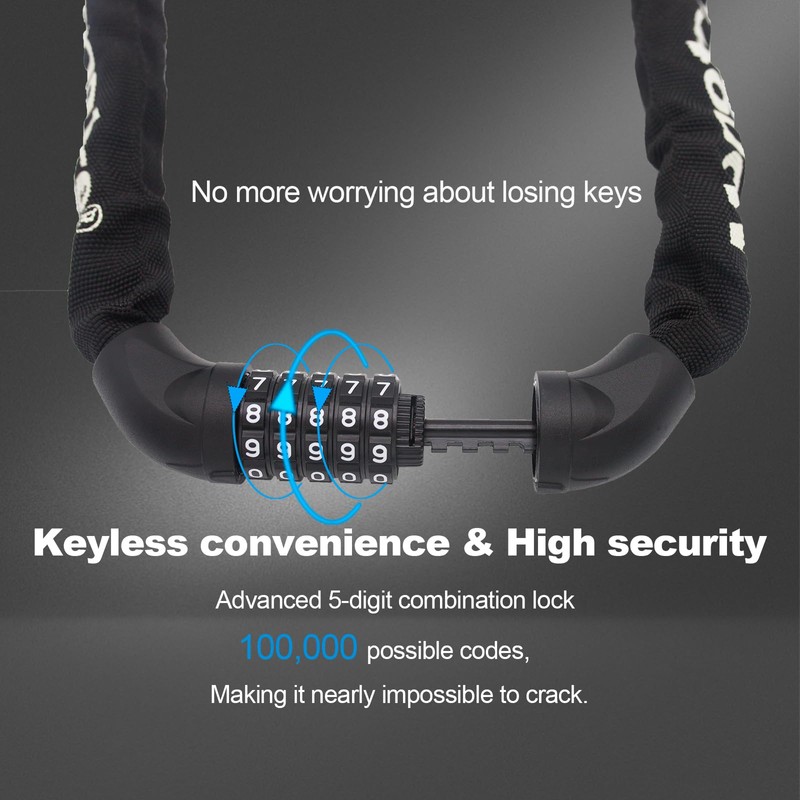 Monotre Bike Chain Lock, 5-Digit Resettable Combination Heavy Duty Anti-Theft