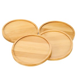 sourcing map 4PCS Mosaic Bamboo Coasters, 5.1 Inch Blank Base Trays, Round Drinking Cup Coaster, Wooden Drink Coasters for Coffee Table Dining Table Protection, Brown