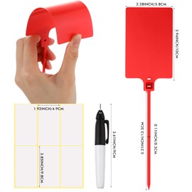 Pajean Waterproof Plastic Tags with Marker Pens and Sticker Labels, Self Locking Bag Writable Tags with Wire Cable Ties for Luggage(Red,50 Pieces)