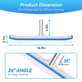 18'' Heavy Duty Swimming Pool Brush – Plastic Bristles, Curved Edge for Cleaning Walls, Tiles, Floors, Steps – Fits Inground & Above Ground Pools
